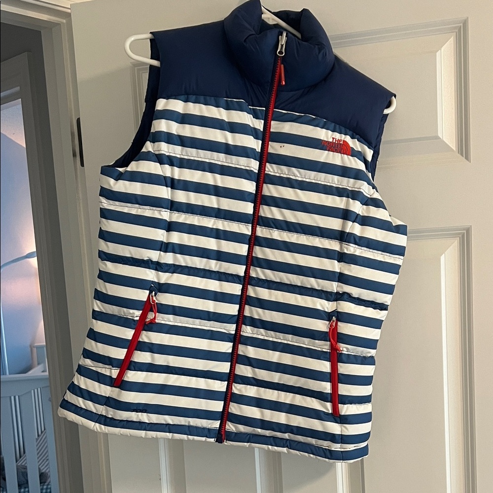 The North Face Navy and White Striped Vest